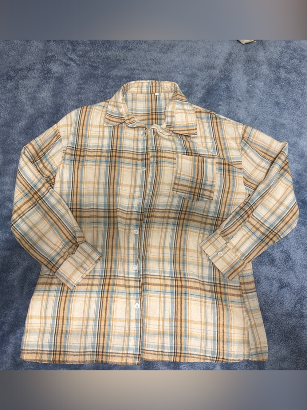 Plaid Button-Up Shirt in Beige, Blue & Brown